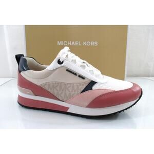 Michael Kors Allie Stride Trainer Lace Up Sneakers MK Logo Cream Multi